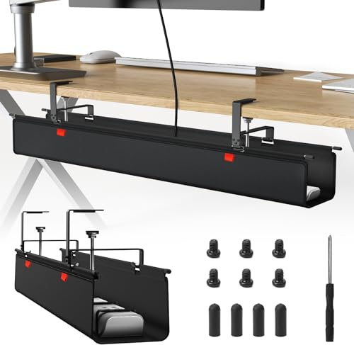 Yizhet Plateau de Rangement Câbles Bureau 90cm, Gestionnaire de Câbles sous Bureau sans Perçage, Tissu Oxford 600D Résistant, Support pour Multiprises & Adaptateurs, Cache-Câbles