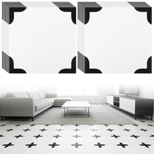 DAJAVE 20 Stück Fliesenaufkleber Klebefliesen 30X30cm Vinyl-Bodenbelag, PVC Bodenbelag, Vinyl-Boden DIY für Küche, Badezimmer, Boden, Wand(Muster mit schwarzem Rand)
