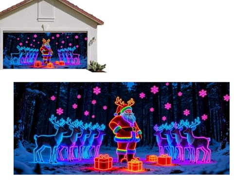 DzpKrka Decorazioni Banner Coperta per Porta Garage Natale - Santa Fluorescente Brilla al Buio, Grande Banner Tela Porta Garage Natale,per Esterno Festa Portico Parete Portale Giardino