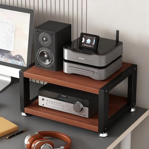 RENLXFI Mueble Equipo HiFi Pequeño Soporte Estéreo con Estantes De Madera, Estante 2 3 4 Niveles para Almacenamiento De Componentes De Entretenimiento, Vertical.(Brown,W 40cm/15.7in (2 Tier))