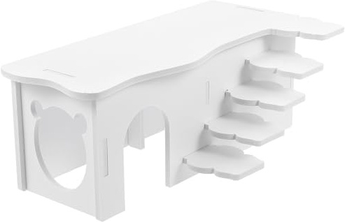 JEWEDECO Weißes PVC Hamsterhaus mit Leiter und Zwei Zimmern Verschleißfest und Sicher zum Spielen zum Ausruhen und Schlafen für Kleine Haustiere Ganzjährig
