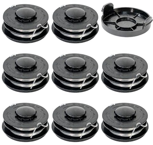 WANTOUTH 8 Stück Rasentrimmer Ersatzspule Fadenspule 2mm Nylon + Trimmerabdeckung Ersatzfadenspule 10M Rasentrimmerspulen passend für ALDI Gardenline Elektro Rasentrimmer Motorsensen
