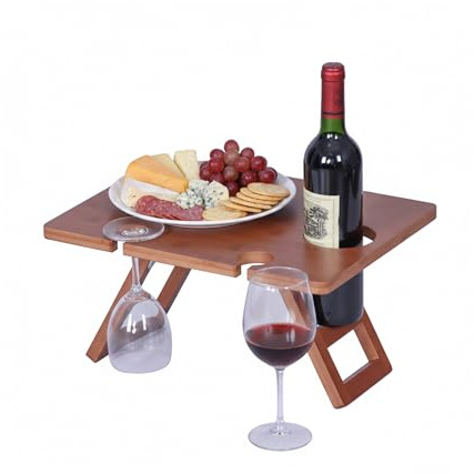 Relaxdays Tavolino Picnic, Pieghevole, bambù, HxLxP: 20 x 40 x 30 cm, per 4 calici e 1 Bottiglia