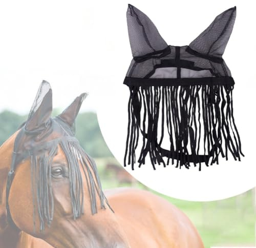 Serenophile Cubierta para moscas de caballo, flecos de caballo, borlas transpirables, repele insectos, poliéster suave, ajuste ajustable, conducción estable, color negro
