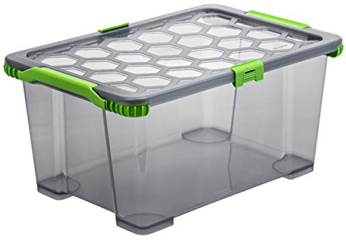 Rotho Evo Aufbewahrungsbox mit Deckel 44 L luftdicht in Anthrazit/Grün | Luftdichte Aufbewahrungsbox, Kiste mit Deckel, stapelbar, platzsparend, lebensmittelecht, pflegeleicht, 44 L Volumen