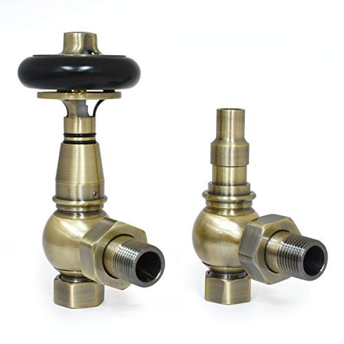 Hot Flow | Morgan Traditional Thermostatic Radiator Valves - Angled (Antique Brass)