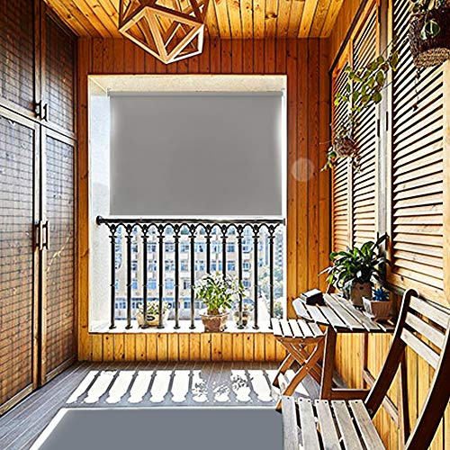 HENGMEI 100X240cm Balkon Sichtschutz Sonnenschutz Sichtschutzrollo Senkrechtmarkise Wasserdicht Windschutz vertikal Sonnensegel für Balkon Terrasse, Grau