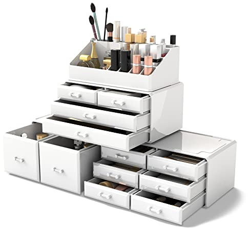 READAEER Makeup Organizer/Kosmetik Aufbewahrungsbox/Schmink Aufbewahrungskasten in 4 Lagen mit 12 Schubladen, ist für Schlafzimmer und Badzimmer geeignet