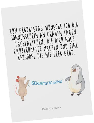 Mr. & Mrs. Panda Postkarte Maus Pinguin Geburtstag - Geschenk, Ansichtskarten, Ansichtskarte, Postkarten, Geburtstage, Grußkarte, Happy Birthday, einzelkarte