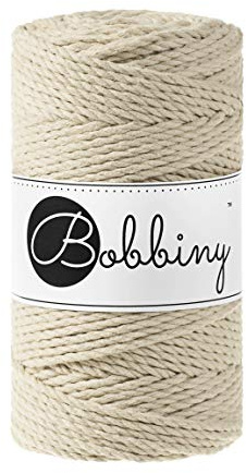 Bobbiny Makramee-Schnur, 3 mm, 3-lagig, Beige, 100 m