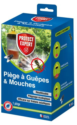PROTECT EXPERT GUEPIEG Piège A Guêpes, Frelons Et Mouches Réutilisable A Poser Ou A Suspendre En Extérieur