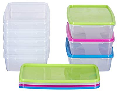 MiraHome Gefrierdosen 8x1L rechteckig bunt – Vorratsdosen mit Deckel luftdicht – Transparente Frischhaltedosen mit Deckel – Aufbewahrungsbox Küche für Mealprep & Organisation – Austrian Quality