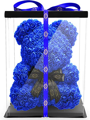 NADIR 25cm 40cm 70cm Blumenbär Rosenbären mit Schleife/inklusive vorverpackter Geschenkbox/Valentinstag Muttertag Geburtstag Jahrestag Infinity Rosebear Bär aus Rosen Teddybär Blütenbär