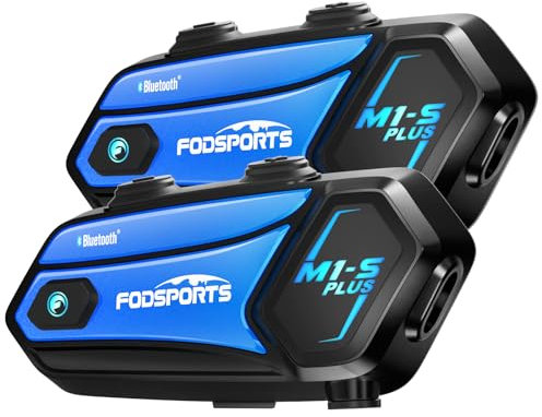 Fodsports M1-S Plus Bluetooth Headset Intercom, Motorcycle Communication System with Music Sharing, Microphone Mute, Up to 8 Riders Helmet Bluetooth Intercom with FM Radio, Siri, Universal Pair (Dual)