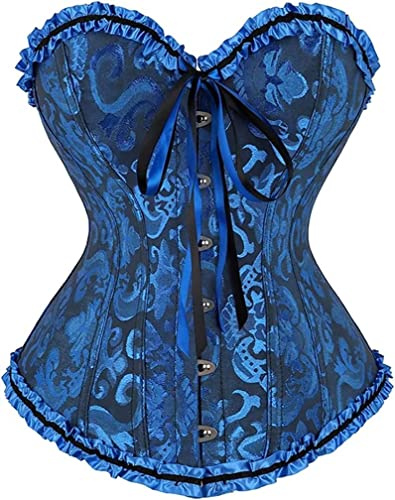 Corset Top corset kvinnor Bustier Floral spets up Trim plus storlek kostym Renaissance Victorian Svart Blå 2XL