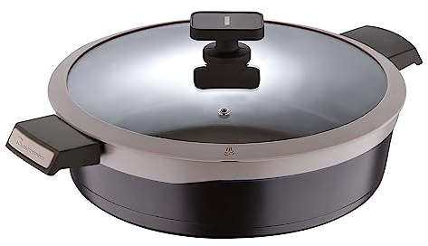 MasterPro - Shallow Casserole with Glass Lid, 4.9l - Gastro Induction Cast Aluminium Pot, Professional Quality, Titanium Non-Stick Coating, Ovenproof