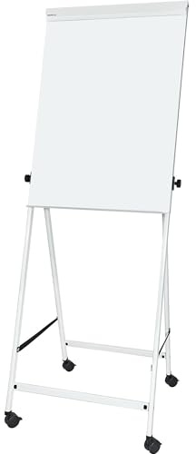 MAUL Flipchart MAULoffice 70x100 cm | Stabile Magnettafel mit Vierbein Gestell und Rollfüßen | Höhenverstellbar | Für Papier in verschiedenen Formaten | Mit Ablage für Marker und Stifte | Weiß