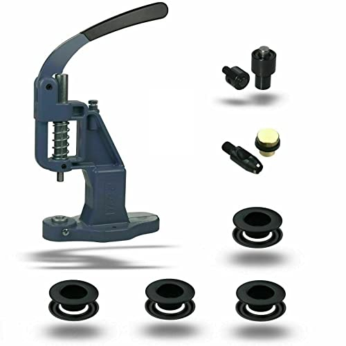 ISTA TOOLS Ösenpresse + 120 Stück (T-3) Ösen + Einsatzwerkzeug mit Lochpfeife, Messing-Ösen, Metallöse, Rundöse mit Scheibe, Messing, rostfrei (12 mm, Schwarz)