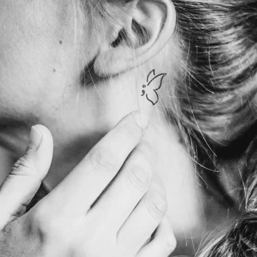 Inkster Tattoo Semikolon Schmetterling | NEU: Verbesserte Qualität | Hautfreundlich & EU Kosmetikzertifiziert | hochwertige Temporäre Tattoos aus pflanzlichen Inhaltsstoffen | wasserfest