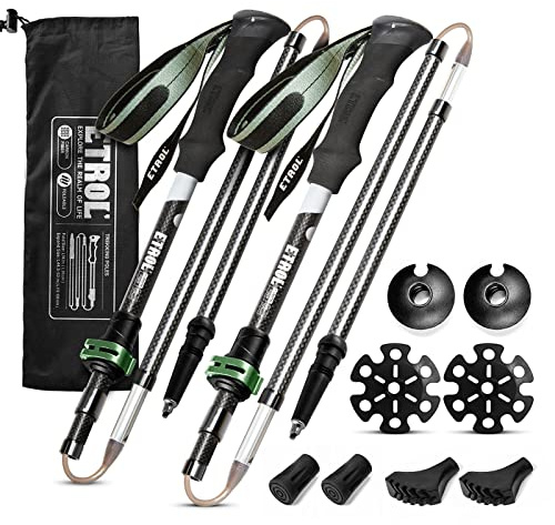 ETROL Carbon Ultra Ligh Wanderstöcke,Verstellbar Teleskop Trekkingstöcke Walking Stöcke für Rucksacktourismus mit Quick Flip Lock, Eva Griff,4 Paar Gummipuffers und 2 Tragetaschen