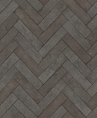 Rasch Tapete 499162 - Vliestapete in Schwarz mit Fischgrät-Muster und Stein Optik aus der Kollektion Factory V