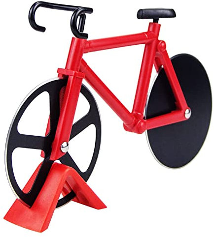 Pizzaschneider Fahrrad, Handlicher Pizza Schneidemesser Pizzaroller aus Edelstahl, Pizza Cutter Metall Pizzamesser, Pizzaschneiderad Pizza Wiegemesser für Pizza, Kuchen und Waffeln