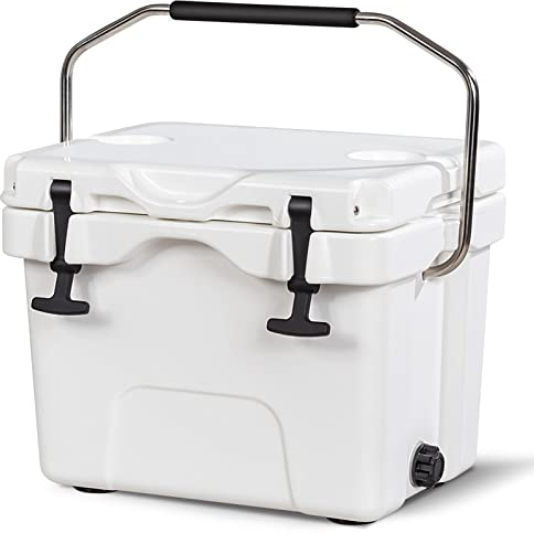 COSTWAY Kühlbox 15 Liter, Isolierbox tragbar mit Griff & Ablassstopfen & Getränkehalter, Thermobox Wärmebehälter für Essen & Getränke, 45 x 34 x 33 cm (Weiß)