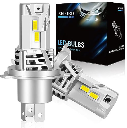 XELORD Ampoule LED H4 6500K Lumière Blanche Forte, 400% Plus Lumineuse,Adaptée Pour Ampoule De Phare De Voiture,DC 12V,1:1 Plug And Play (2 Ampoules)