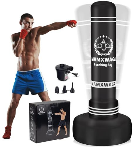 Mamxwaga Boxsack Stehend Erwachsene Kinder Jugendliche, 180cm Freistehender Aufblasbare Standboxsack, Boxsack mit Ständer & Elektrischer Luftpumpe, für Taekwondo Boxen Karate