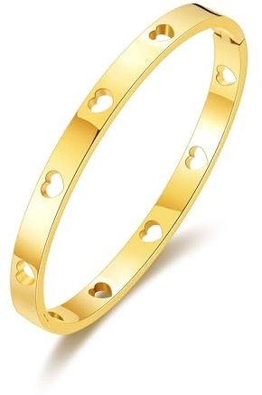 Philip Jones Gold Plated Stainless Steel Heart Bangle (7 Inch)