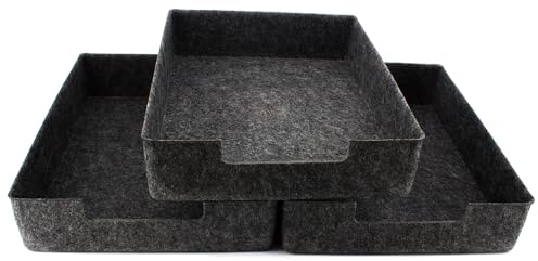 LUXflair 3er Set Filz Dokumentenablage DIN A4, Größe: 33,5x24,5x7cm, dunkelgrau, stapelbares Design, abwischbare Oberfläche. Briefablage, Schreibtisch Organizer für Büro & Zuhause