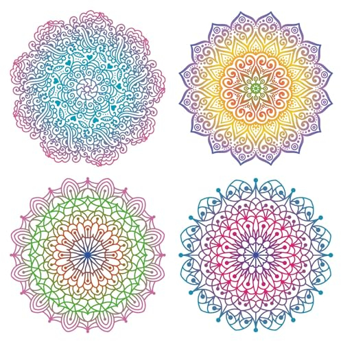 GORGECRAFT 4 Stile 16cm Blume des Lebens Fensteraufkleber Meditation Statische Fensteraufkleber Buntes Mandala Nicht Klebende Fensterfolie Kreisförmige Glasschiebetür-Aufkleber Schlafzimmer Aufkleber
