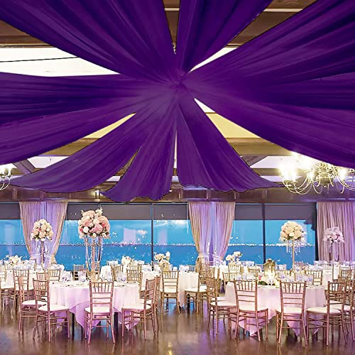 FOTSHARER Purple Ceiling Draping 5FTx10FT 6 Panels Chiffon Curtain Ceiling Decoration Sheer Ceiling Drapes for Weddings Chiffon Backdrop Curtain Arbor Drapes for Wedding Arch Stage Ceiling Fabric