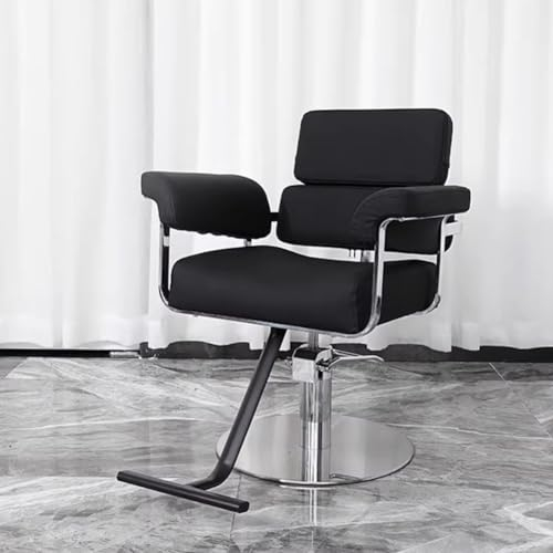 IBOWZ Friseurstuhl Friseursessel Bequemer Salonstuhl, Friseurstuhl mit hydraulischer Pumpe aus PU-Leder, ergonomischer Friseurstuhl mit Rückenlehne, stilvoller Friseurstuhl, Schwarz