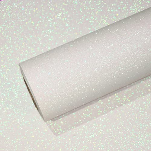VEELIKE Papier Peint Blanc Pailleté 40 cm × 900 cm Papier Peint Paillette Papiers Peints Adhesif Meuble Épaissir Stickers Meubles Deco Chambre Armoire Vinyle Adhesif Cuisine Salle de Bain Amovible
