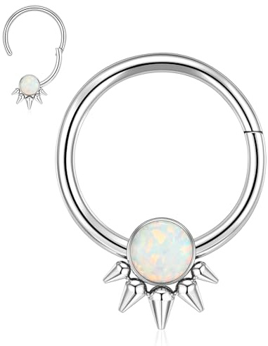 AROWRO Septumschmuck Daith Helix Tragus Rook Piercing Schmuck Knorpel Ohrring Chirurgenstahl Nasenringe Creolen 16G 10mm Silber Opal