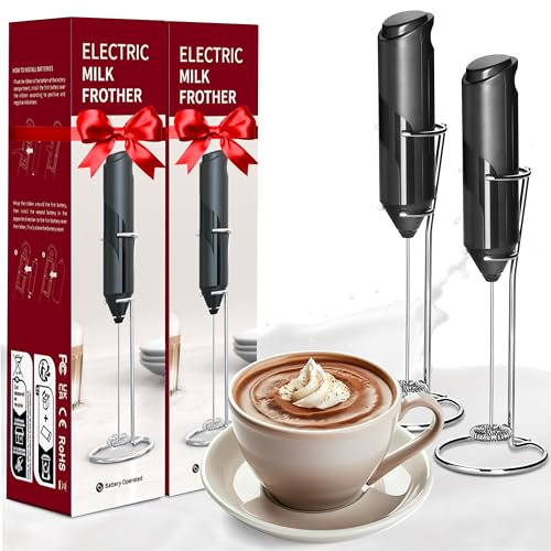HealSmart Espumador de leche de cocina de mano con soporte para café, espumador eléctrico para latte, batidor mezclador de bebidas de varita, mini licuadora de mano para capuchino, matcha, frappé,