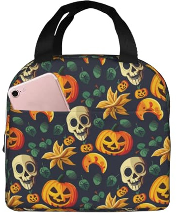 Loncheras aisladas para hombres y mujeres, trabajo, bolsa térmica suave de calavera de Halloween aislada para viajes, lonchera pequeña a prueba de agua para hombres y mujeres, bolsa de almuerzo para