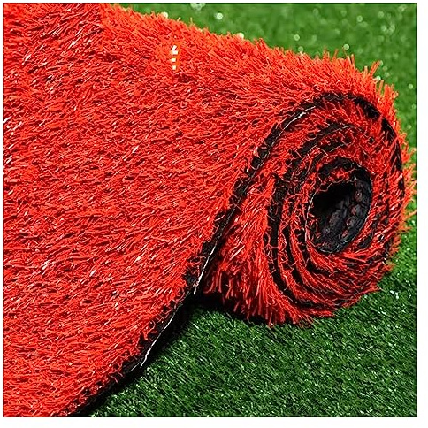 Artificial Grass Turf, Outdoor Synthetic Lawn Carpet, with Drain Holes Non-Slip Fake Grass Mat, 1.18 (in) Pile Height Realistic Synthetic Grass for Décor (Color : Red, Size : 39.3 x 78.7(in)