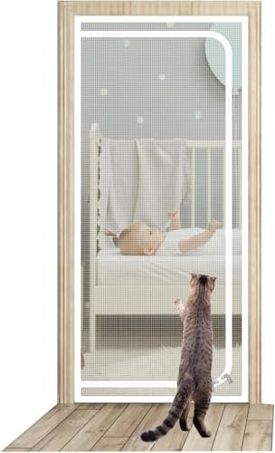 Haustiertür Verbesserte Katzengittertür 90x205cm，haustiersichere Netztür Mit Reißverschluss Auf Beiden Seiten, Freiheit Für Katze Und Hund, Ideal Für Balkontür, Schlafzimmer, Küchentür, Kein Bohren Er