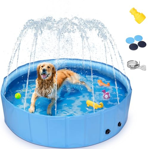 Nobleza Piscina per Cani Grandi, 2 in 1 Vasca da Bagno per Cani con Irrigatore, in PVC Pieghevole e Portatile, 160 * 30cm