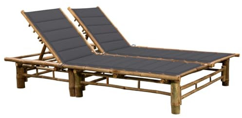 ShGaxin 2-Personen-Sonnenliege mit Auflagen Bambus, Gartenliege, Liegestuhl, Sonnenstuhl, Sonneninsel Outdoor, Liegen, Gartenmöbel, Bäderliege, Relaxliege - 3063945