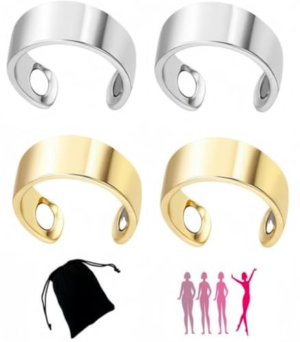COZERI Lymphdrainage Ring 4 Stück Verstellbare Magnetringe Für Männer Und Frauen, Therapeutischer Magnetring Aus Kupfer, Magnetische Lymphentgiftungsringe
