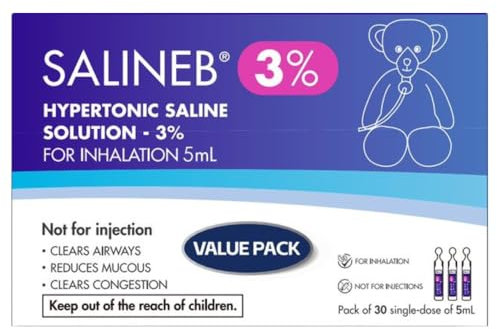 Salineb 3% Hypertonic Saline Solution Vials for Inhalation Pack of 30 Single-dose of 5ml - Clears Airways, Reduces Mucous, Clears Congestion, Inhalation Solution