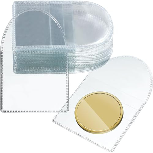 QEQSHQO Soportes de mangas de monedas,50 unidades,Accesorios para Porta Monedas,Suministros de colección de Monedas,Bolsas Individuales (5,5 x 5,2 cm,Transparente)