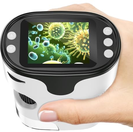 1000X Microscopio Digitale Portatile per Bambini - Schermo 4K 2,0, Elettronico Ricaricabile con Kit di Vetrini - Mini Microscopio da Tasca Regalo Educativo per i 4-12 Anni