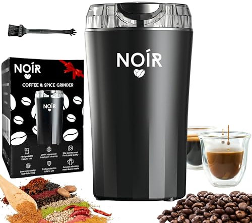 NOÍR Electric Coffee & Spice Grinder, 200W Motor, 90g Capacity, 304 Stainless Steel Blade, Safety Lock, Safe & Durable, Easy to Clean, Free Cleaning Brush Included