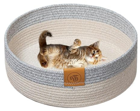 Caseta para gatos redonda de tela, cesta para gatos de tela suave – cómoda antiarañazos para animales domésticos | Cesta para gatos, rascador para alfombras, rascador para interiores de cuerda D
