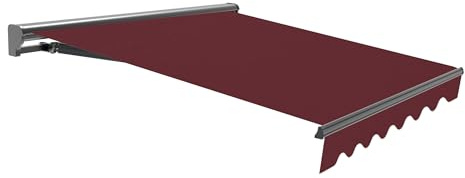 Toldo Retráctil Exterior 400x250cm Granate Poliéster – Lona Protección Solar – Semicofre Protector de Aluminio Antracita – Manivela Incluida – Manual Enrollable Terraza Jardín Balcón