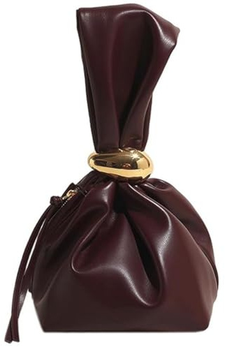 HiyyFloy Pochette À Nœud en Cuir Végétalien Rouge Bordeaux, À Main avec Dragonne, Mini Fourre-Tout À Manches, Pochette À Nœud